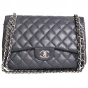 CHANEL leather two-tone blue and dark gray caviar jumbo bag