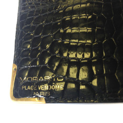 portefeuille MORABITO crocodile noir et bords en or 18 carats