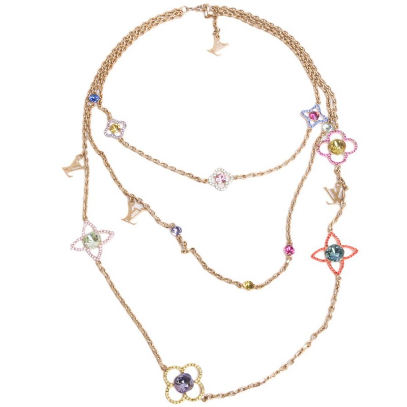 LOUIS VUITTON necklace triple ranks multicolor gilded metal