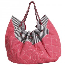 CHANEL coral canvas beach bag