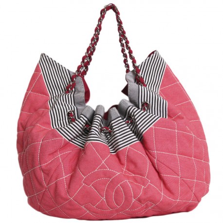 Sac plage CHANEL toile rose 