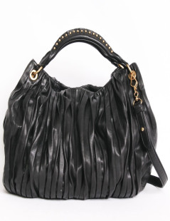 MIU MIU black pleated leather with cross body satchel bag