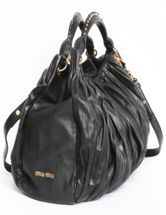 MIU MIU black pleated leather with cross body satchel bag