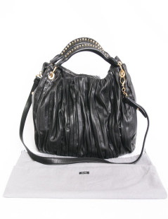 MIU MIU black pleated leather with cross body satchel bag