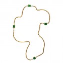 MARGUERITE of VALOIS clover necklace, chain in aged gold metal, glass Emerald and Pearl Pearl