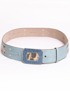 Belt PRADA T 90 turquoise leather, crocodile and lizard