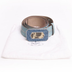 Ceinture PRADA  T 90 cuir turquoise, crocodile et lézard