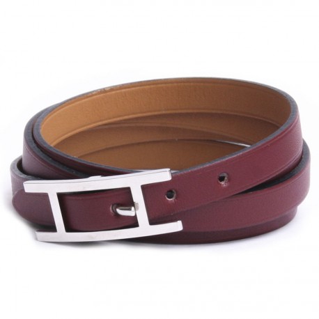 Bracelet "Hapi 3" HERMES en cuir bordeaux