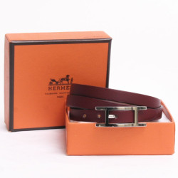 Bracelet triple tours HERMES en cuir bordeaux