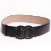 Belt CHANEL T 90 black leather and double loop "C" sheathed in black leather