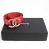 CHANEL T 90 leather belt painted orange and beautiful loop 'CC' coral and bright beads