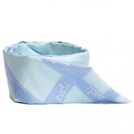 Foulard twily HERMES soie turquoise