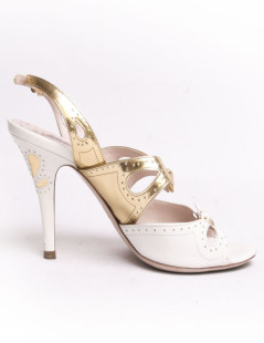 MIU MIU t 38.5 white and gold leather sandals