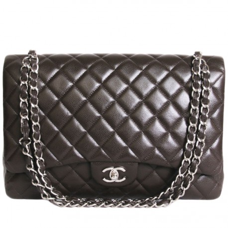 Sac jumbo CHANEL cuir caviar marron 