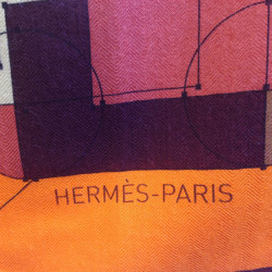 Châle HERMES "échec au roi" cachemire et soie orange 