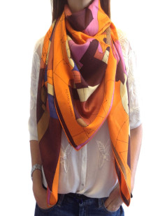 HERMES Shawl 'Echec au roi ' in multicolored cashmere and silk 