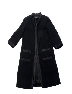 Manteau CHANEL T 38 en laine et soie  noire 