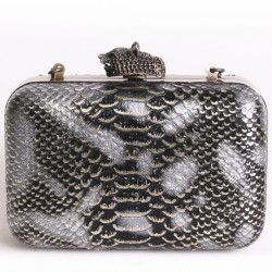 Pochette HOUSE OF HARLOW 1960 en serpent noir argent et doré