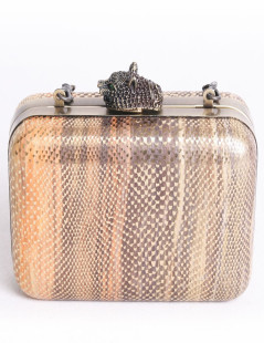 HOUSE OF HARLOW 1960 leather way snake golden orange and Brown pouch