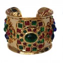 Cuff MARGUERITE of VALOIS in hammered gold metal, pulp of multicolored glass and Swarovski rhinestones