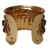 Cuff MARGUERITE of VALOIS in hammered gold metal, pulp of multicolored glass and Swarovski rhinestones