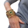 Cuff MARGUERITE of VALOIS in hammered gold metal, pulp of multicolored glass and Swarovski rhinestones