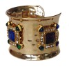 Cuff Couture MARGUERITE of VALOIS in hammered gold metal, pulp of multicolored glass and Swarovski rhinestones