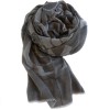 CHANEL scarf with fringe in light gray and dark gray cotton