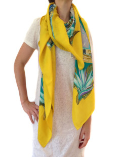 Shawl HERMES "Tropics" in Kashmir and yellow silk