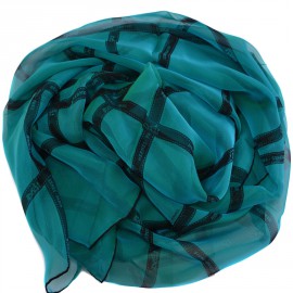 HERMES scarf bolduc chiffon blue with green reflections