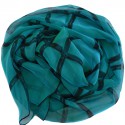 Foulard HERMES bolduc en mousseline de soie bleue à reflets verts 