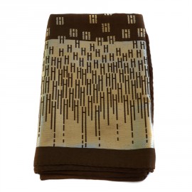 HERMES Brown, gold with silver threads stole in silk and cashmere