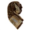 HERMES Brown, gold with silver threads stole in silk and cashmere