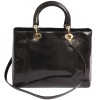 Sac Lady Dior CHRISTIAN DIOR verni marron foncé