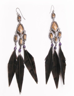 Clous d'oreille RALPH LAUREN plumes et pierres violettes