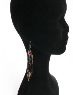 Clous d'oreille RALPH LAUREN plumes et pierres violettes