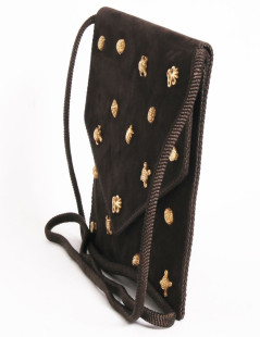 Bag pouch DOMINIQUE AURIENTIS in brown suede studded gold jewelry