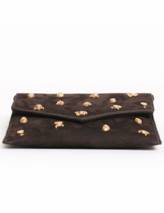 Bag pouch DOMINIQUE AURIENTIS in brown suede studded gold jewelry