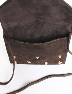 Bag pouch DOMINIQUE AURIENTIS in brown suede studded gold jewelry