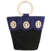 Sac seau HERVE MASSON vintage en daim noir et bleu