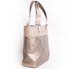 CHANEL "Biarritz" golden bronze coated canvas bag and pink beige