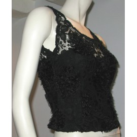 CHANEL T 38 shirt without sleeves in Black Lace embroidery Lesage