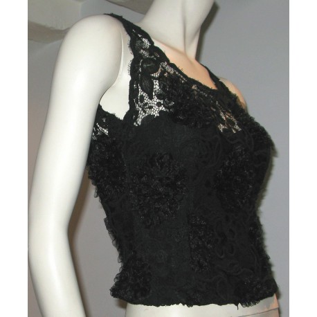 CHANEL T 38 shirt without sleeves Black Lace embroidery Lesage