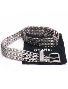 Ceinture CHANEL  T 85 triple chaîne métal argent mat