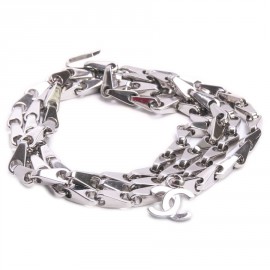 CHANEL T 85 bike chain belt in silver metal