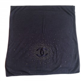 Blue CHANEL scarf dark cashmere, silk and Swarovski rhinestones