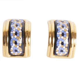 Clips of ear HERMES in gold and blue enamel