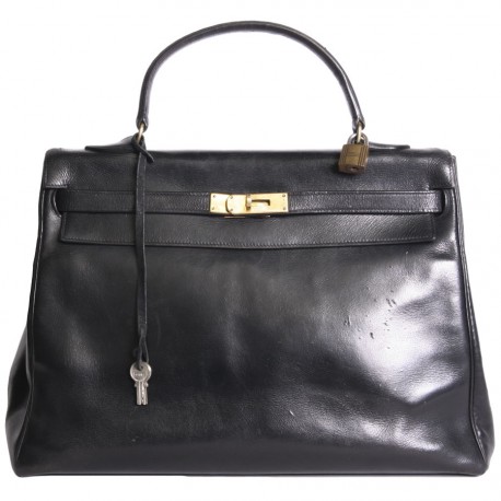 Sac Kelly 35 HERMES vintage en box noir