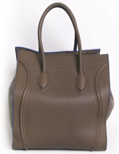 Sac "phantom square" CELINE cuir étoupe et bordures bleues