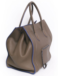 Sac "phantom square" CELINE cuir étoupe et bordures bleues